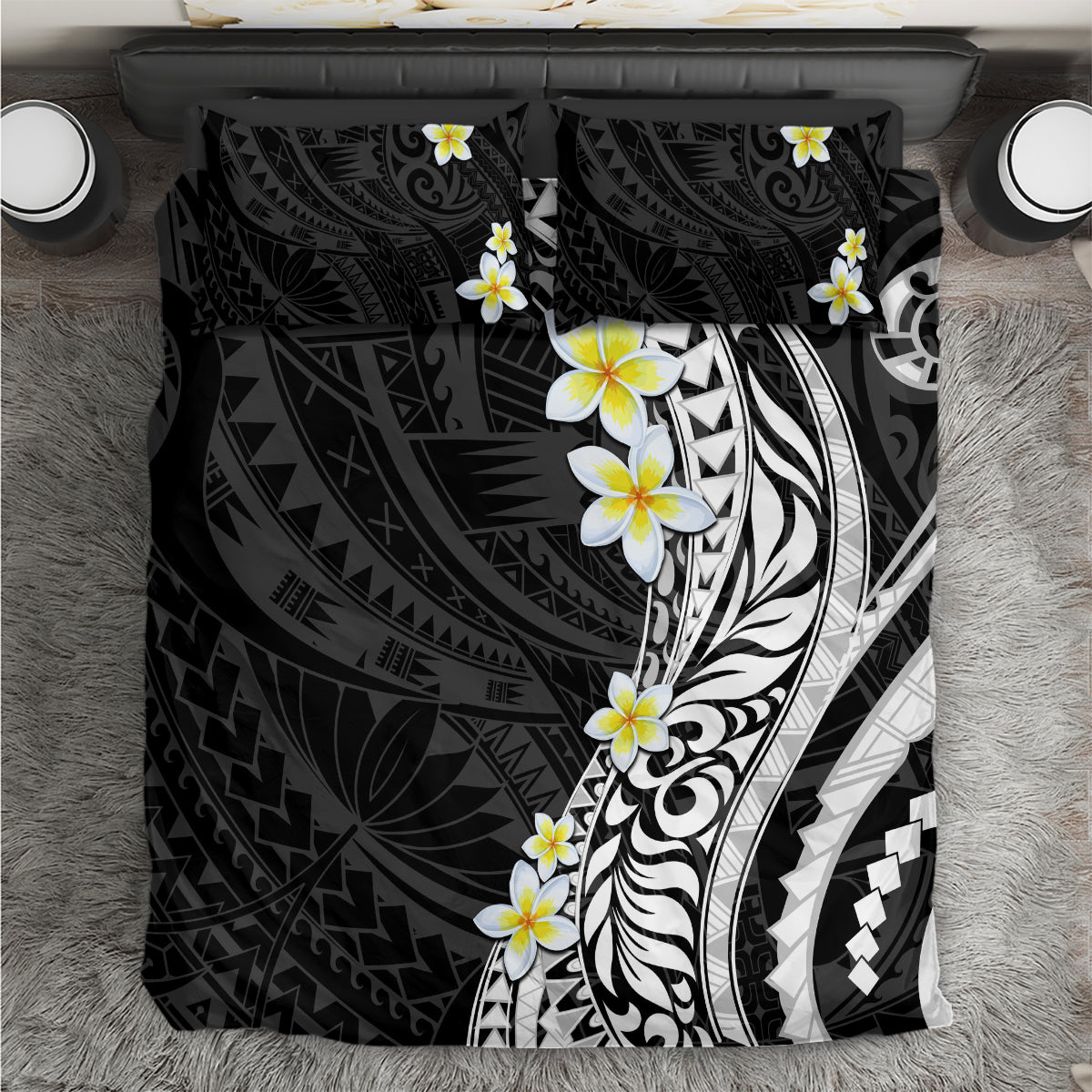 Hawaii Aloha Bedding Set Plumeria Vintage - Black LT7 Black - Polynesian Pride