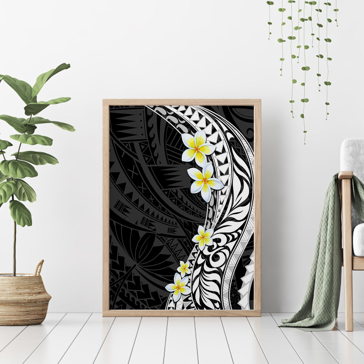 Hawaii Aloha Canvas Wall Art Plumeria Vintage - Black LT7 - Polynesian Pride