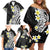 Hawaii Aloha Family Matching Off Shoulder Short Dress and Hawaiian Shirt Plumeria Vintage - Black LT7 - Polynesian Pride