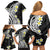 Hawaii Aloha Family Matching Off Shoulder Short Dress and Hawaiian Shirt Plumeria Vintage - Black LT7 - Polynesian Pride