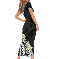 Hawaii Aloha Family Matching Short Sleeve Bodycon Dress and Hawaiian Shirt Plumeria Vintage - Black LT7 - Polynesian Pride