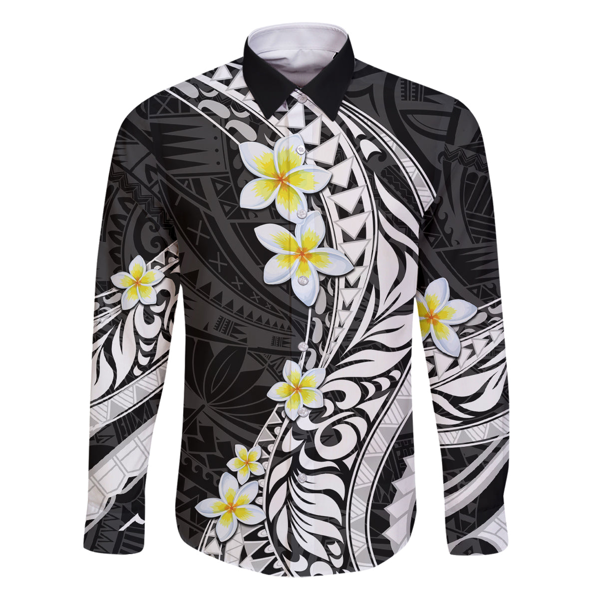 Hawaii Aloha Family Matching Tank Maxi Dress and Hawaiian Shirt Plumeria Vintage - Black LT7 Dad's Shirt - Long Sleeve Black - Polynesian Pride