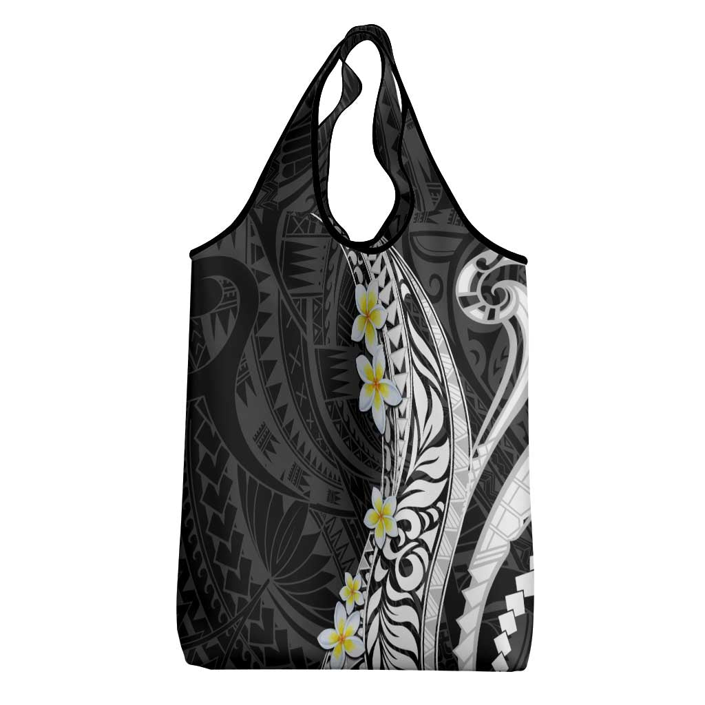 Hawaii Aloha Grocery Bag Plumeria Vintage - Black
