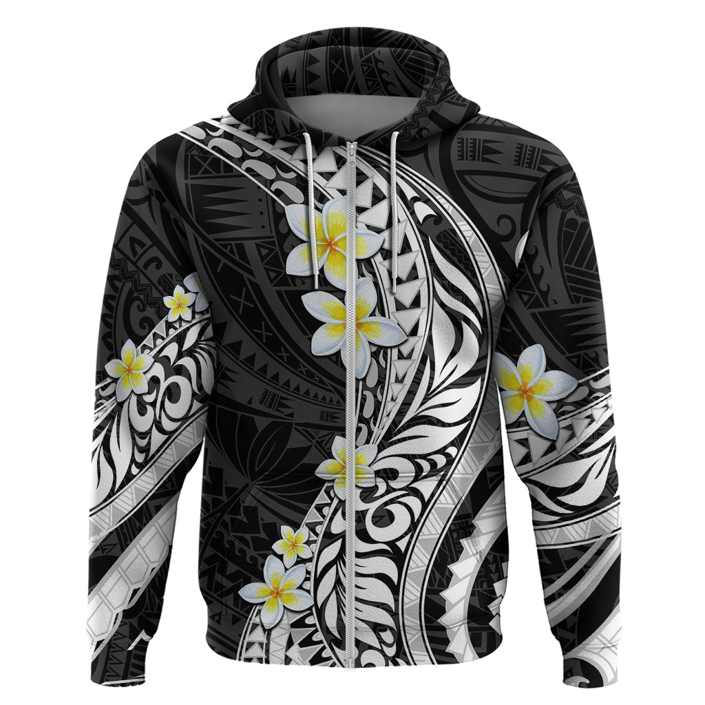 Hawaii Aloha Hoodie Plumeria Vintage - Black LT7 Zip Hoodie Black - Polynesian Pride