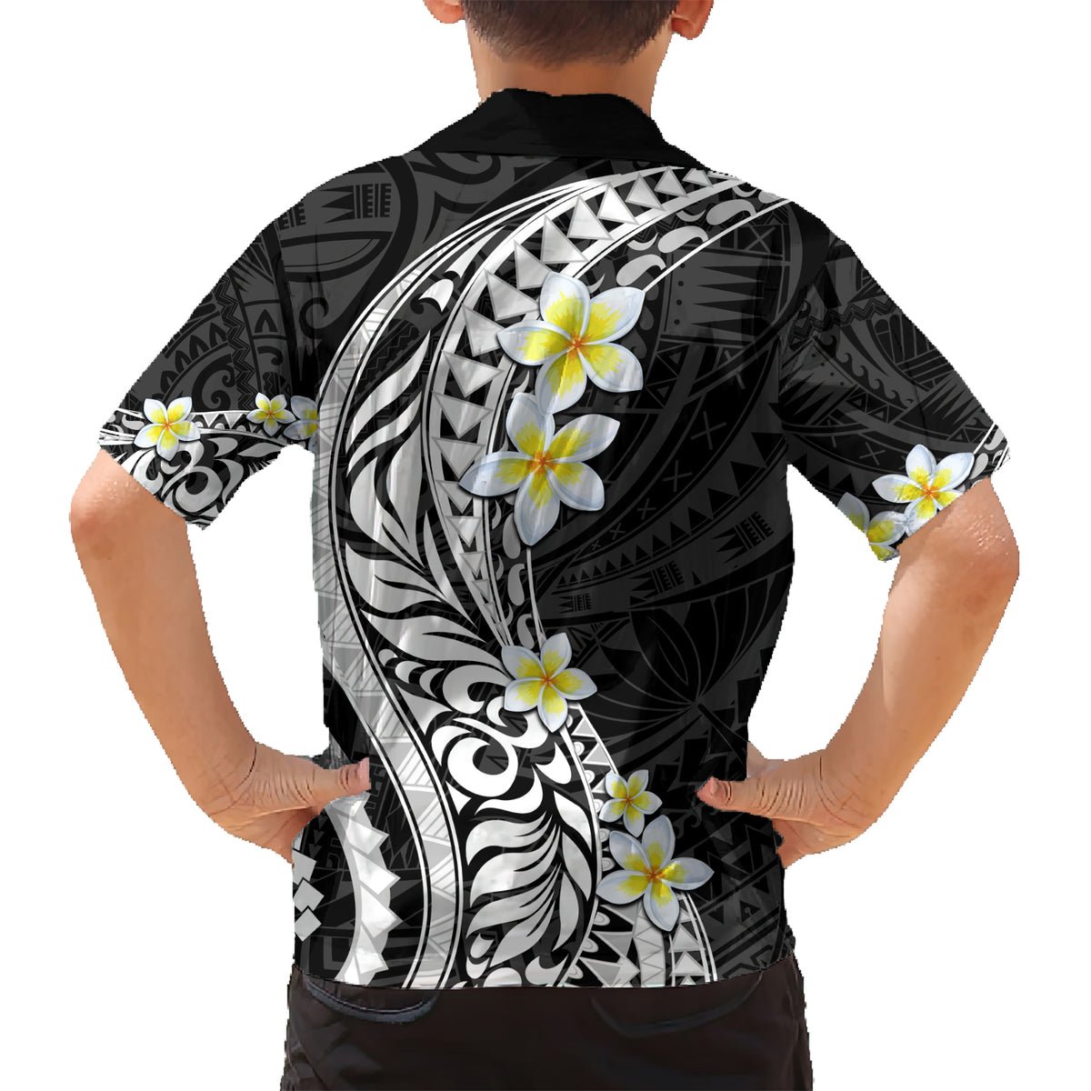 Hawaii Aloha Kid Hawaiian Shirt Plumeria Vintage - Black LT7 - Polynesian Pride
