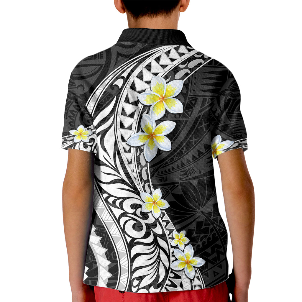 Hawaii Aloha Kid Polo Shirt Plumeria Vintage - Black LT7 - Polynesian Pride