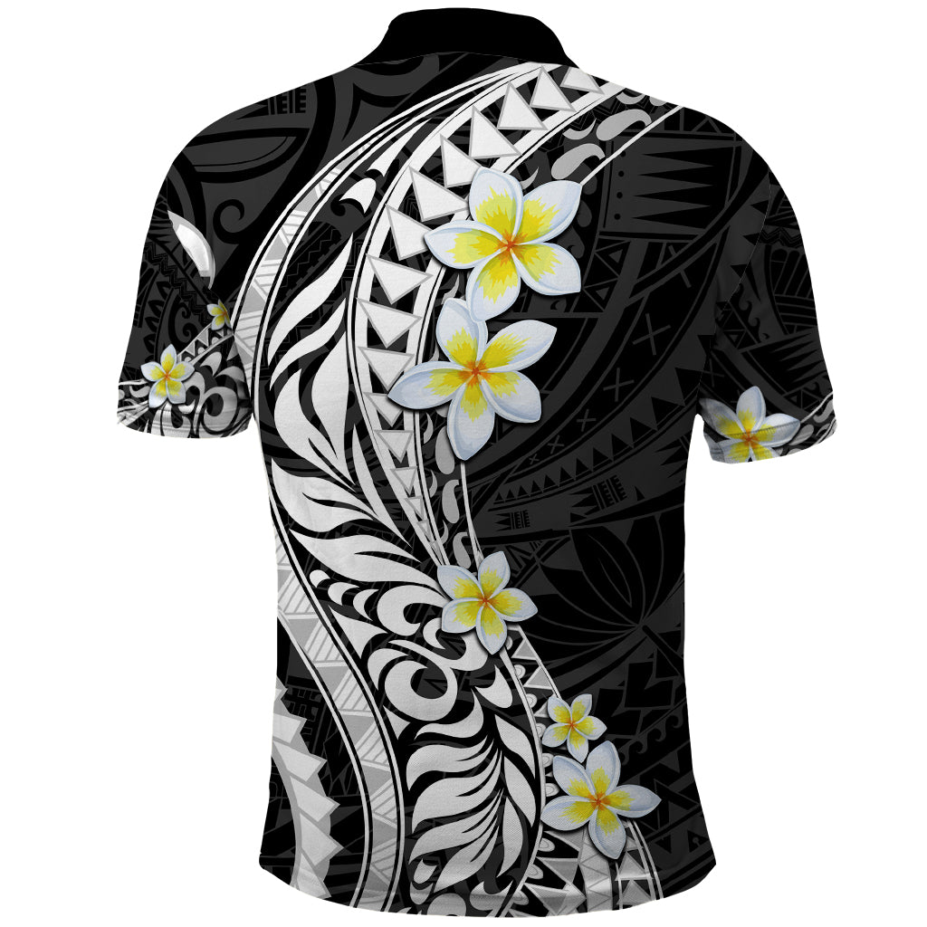 Hawaii Aloha Polo Shirt Plumeria Vintage - Black LT7 - Polynesian Pride