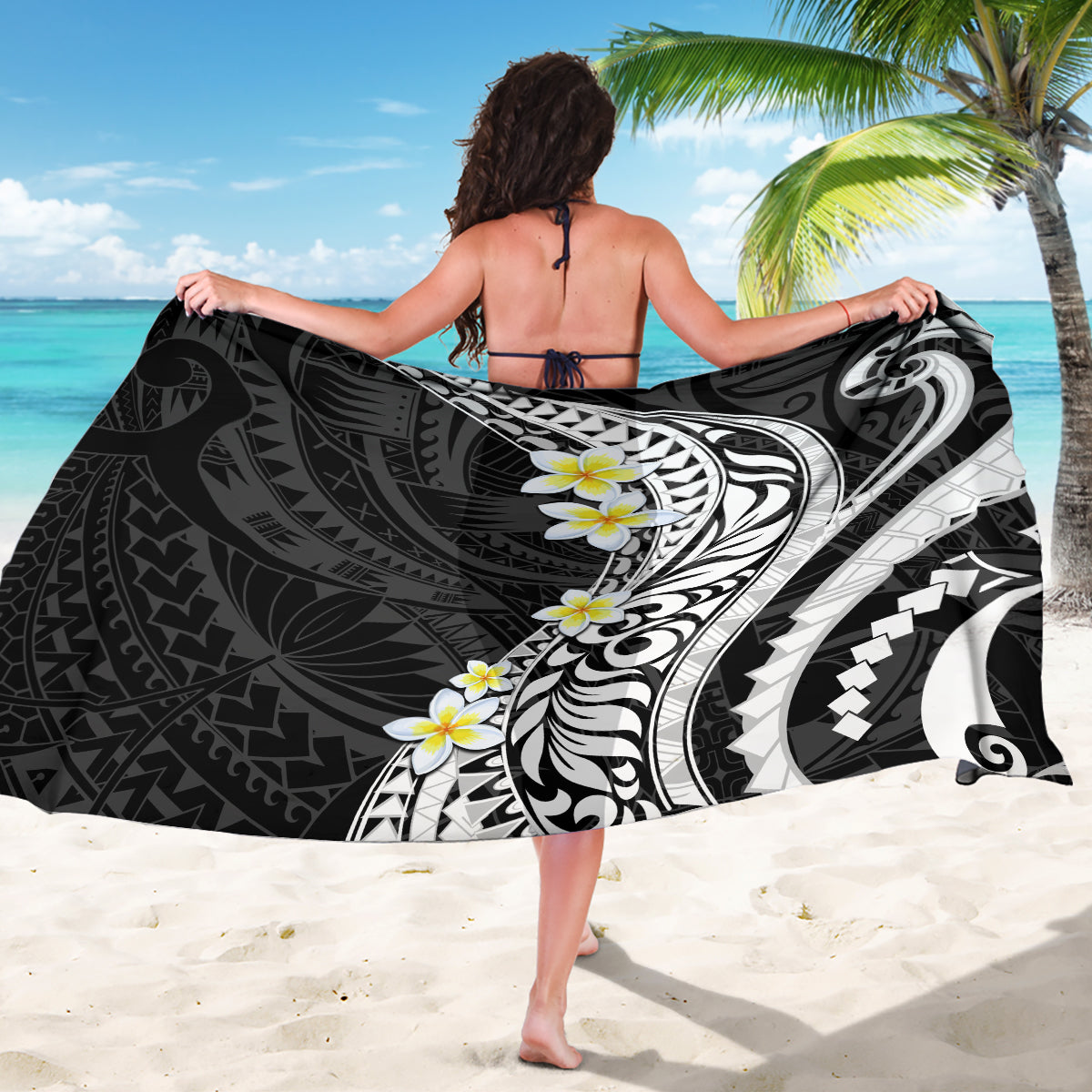 Hawaii Aloha Sarong Plumeria Vintage - Black LT7 - Polynesian Pride