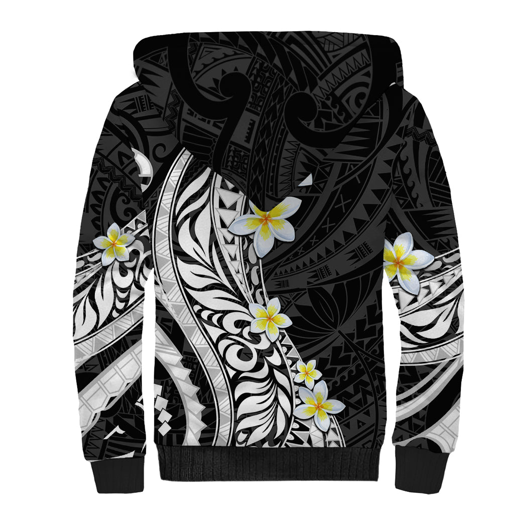Hawaii Aloha Sherpa Hoodie Plumeria Vintage - Black LT7 - Polynesian Pride