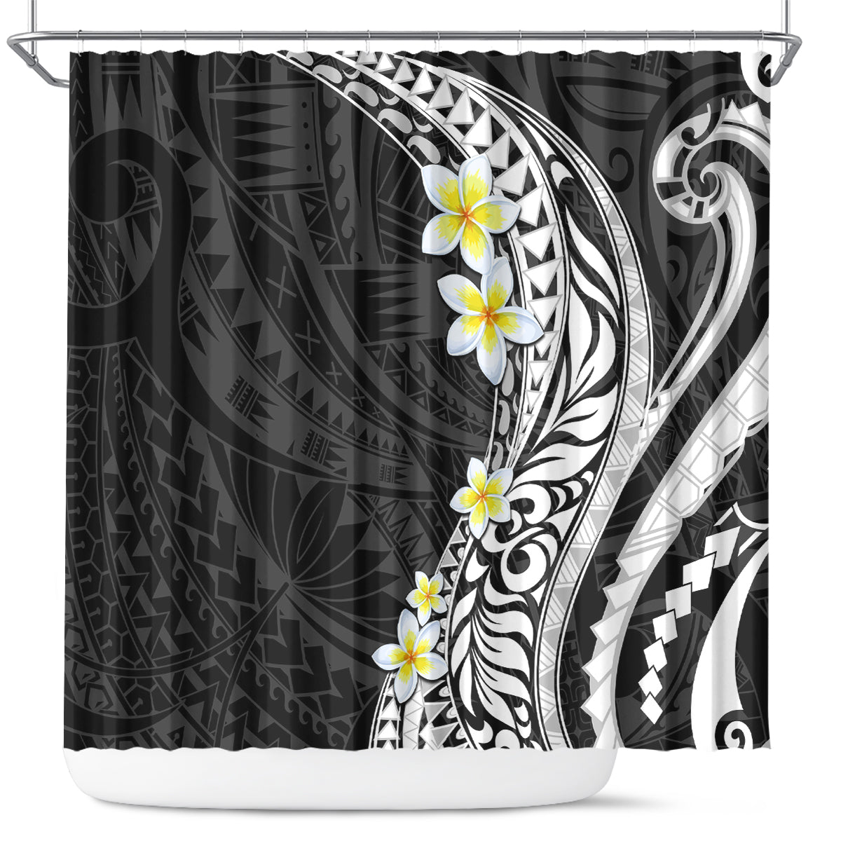 Hawaii Aloha Shower Curtain Plumeria Vintage - Black LT7 Black - Polynesian Pride