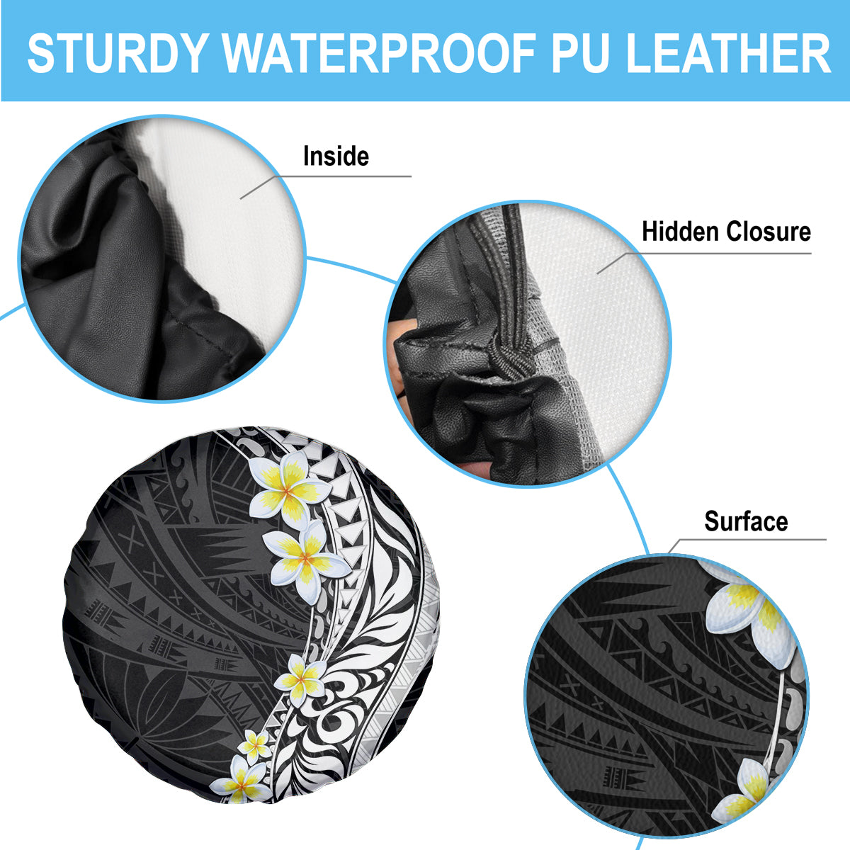 Hawaii Aloha Spare Tire Cover Plumeria Vintage - Black LT7 - Polynesian Pride