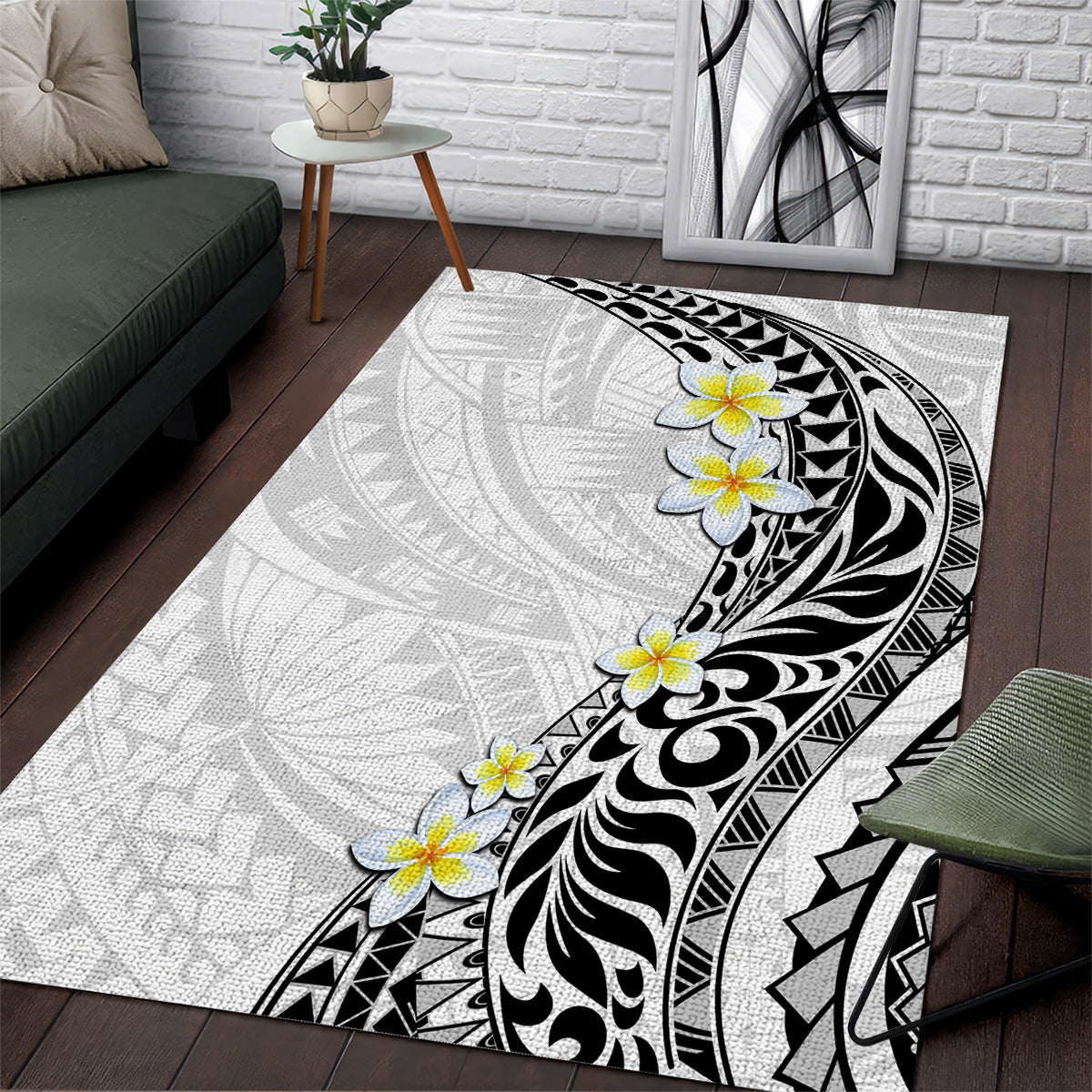 Hawaii Aloha Area Rug Plumeria Vintage - White LT7 White - Polynesian Pride