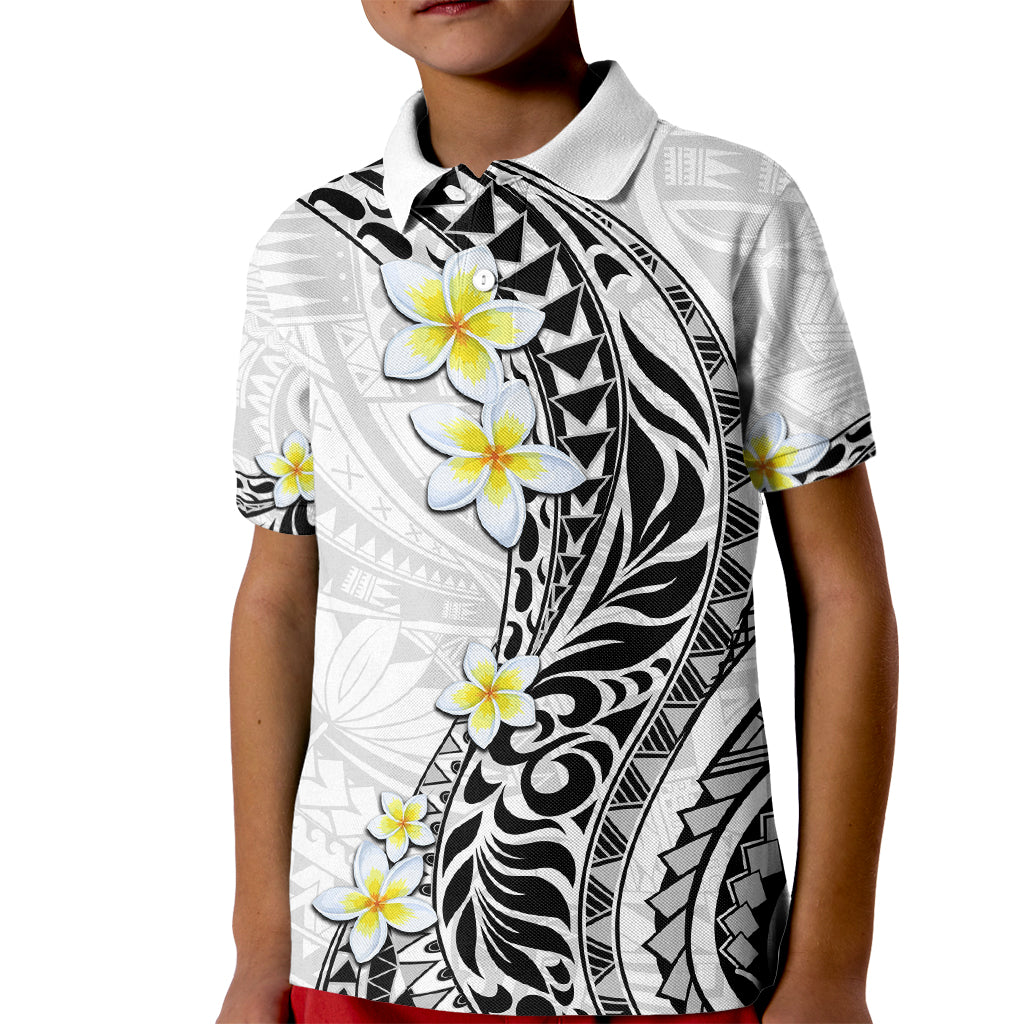 Hawaii Aloha Kid Polo Shirt Plumeria Vintage - White LT7 Kid White - Polynesian Pride