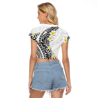 Hawaii Aloha Raglan Cropped T Shirt Plumeria Vintage - White LT7 - Polynesian Pride