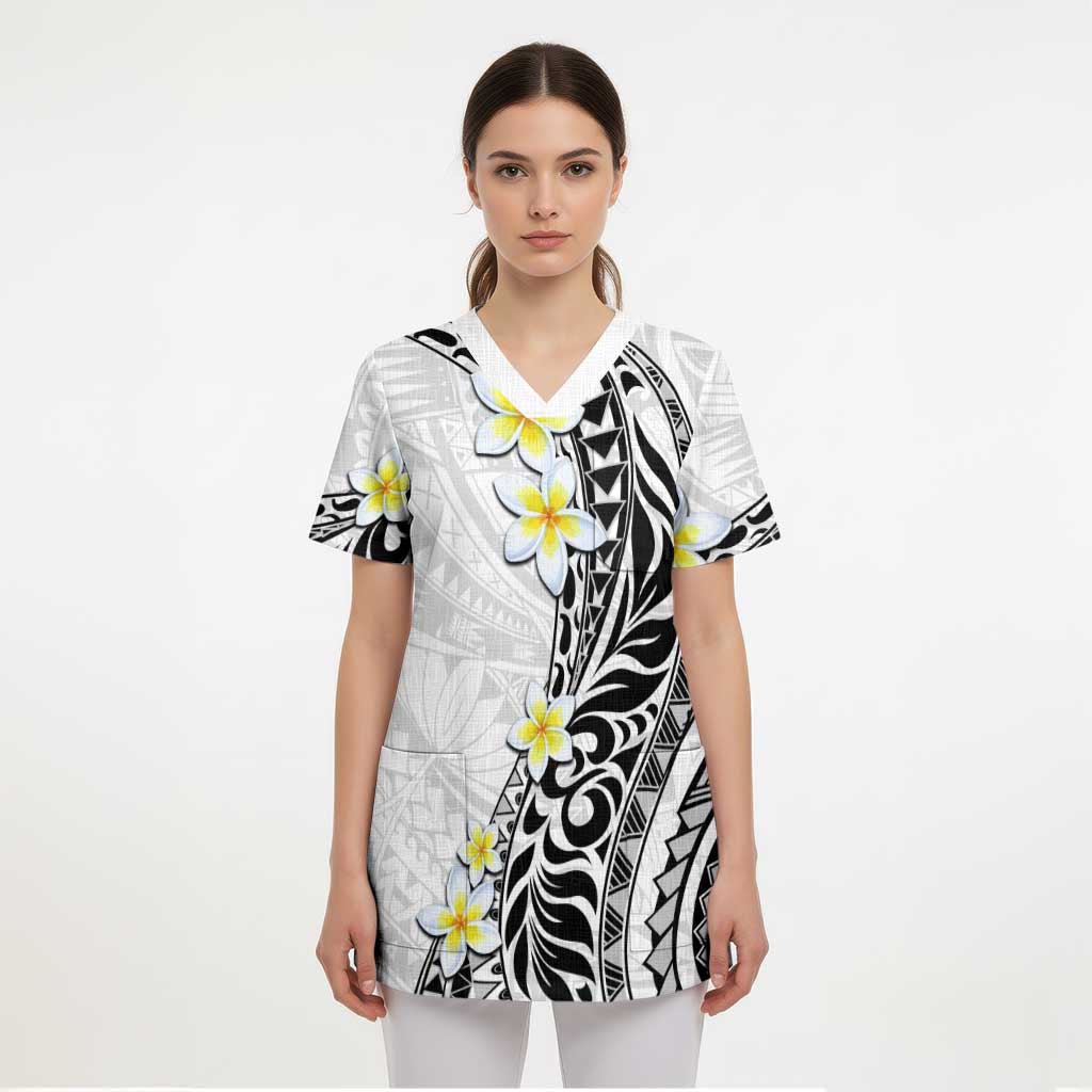 Hawaii Aloha Scrub Top Plumeria Vintage - White - Polynesian Pride