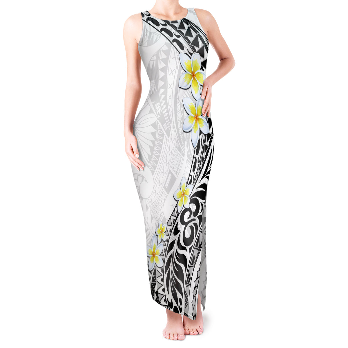 Hawaii Aloha Tank Maxi Dress Plumeria Vintage - White LT7 Women White - Polynesian Pride