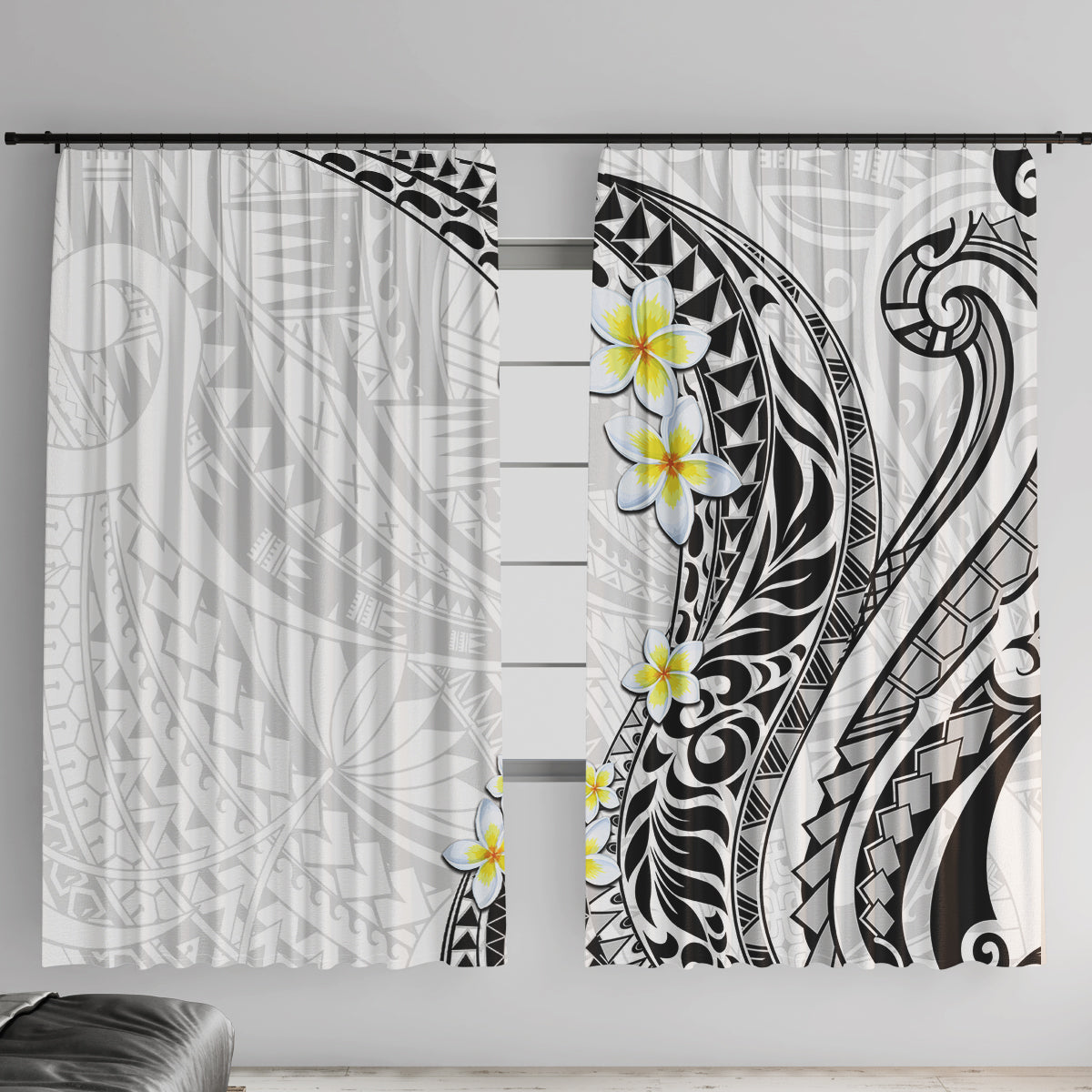 Hawaii Aloha Window Curtain Plumeria Vintage - White LT7 With Hooks White - Polynesian Pride