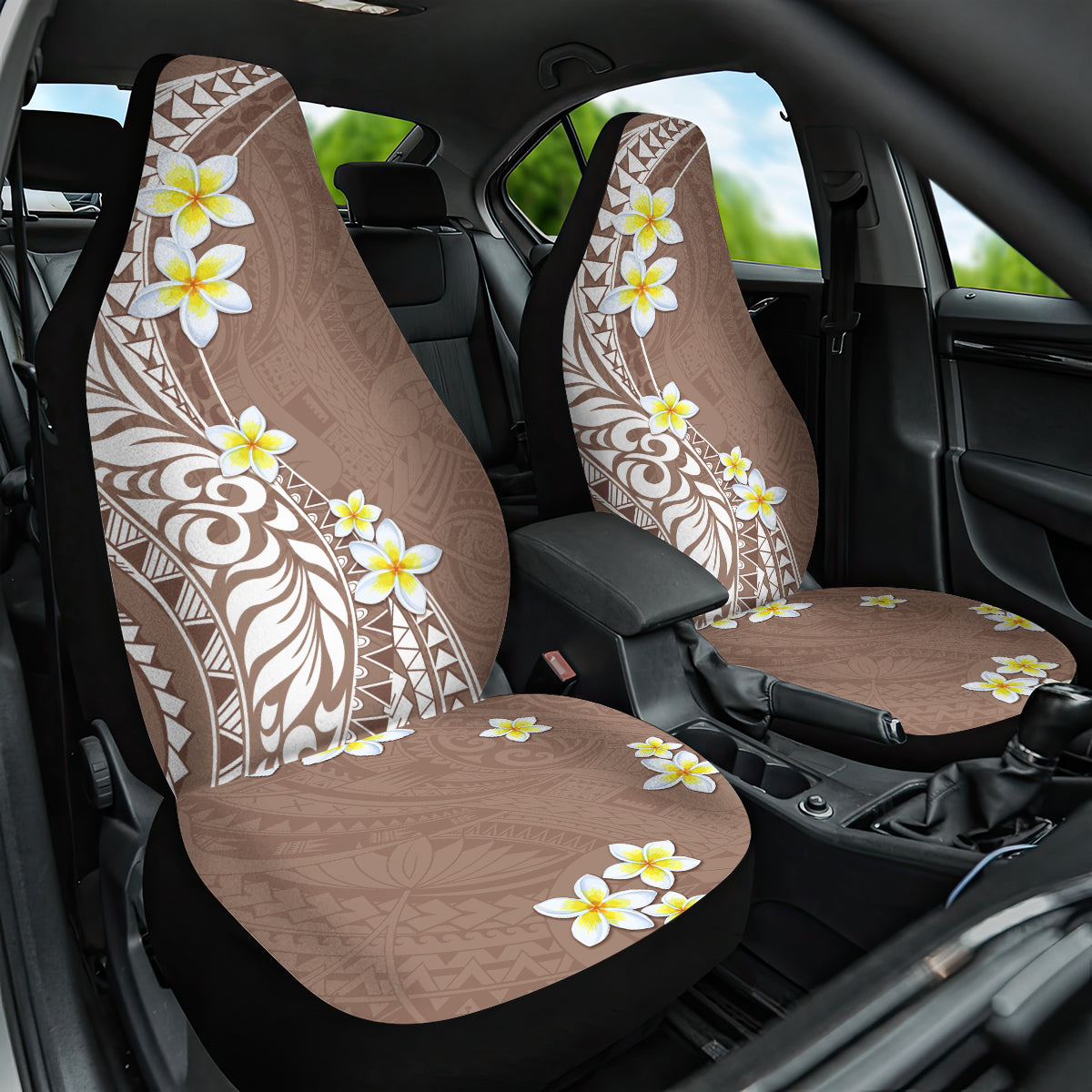 Hawaii Aloha Car Seat Cover Plumeria Vintage - Brown LT7 One Size Brown - Polynesian Pride