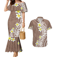 Hawaii Aloha Couples Matching Mermaid Dress and Hawaiian Shirt Plumeria Vintage - Brown LT7 Brown - Polynesian Pride