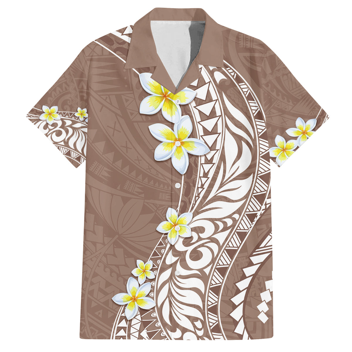 Hawaii Aloha Family Matching Tank Maxi Dress and Hawaiian Shirt Plumeria Vintage - Brown LT7 Dad's Shirt - Short Sleeve Brown - Polynesian Pride