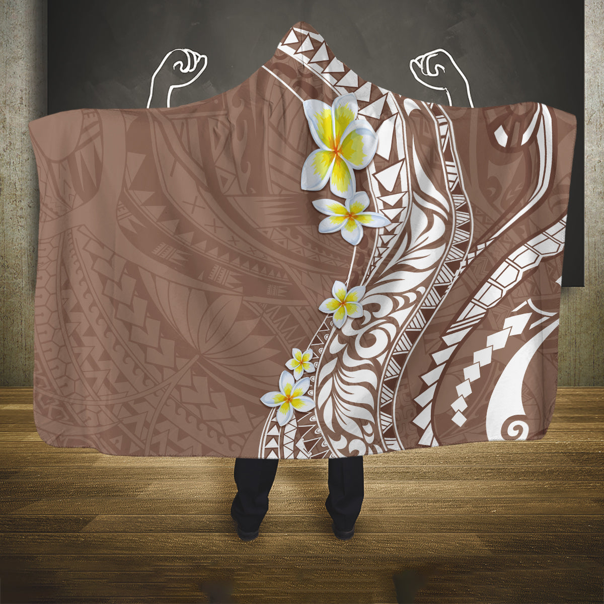 Hawaii Aloha Hooded Blanket Plumeria Vintage - Brown LT7 One Size Brown - Polynesian Pride