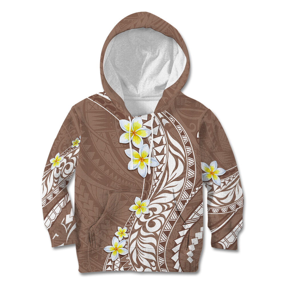 Hawaii Aloha Kid Hoodie Plumeria Vintage - Brown LT7 Hoodie Brown - Polynesian Pride