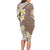 Hawaii Aloha Long Sleeve Bodycon Dress Plumeria Vintage - Brown LT7 - Polynesian Pride