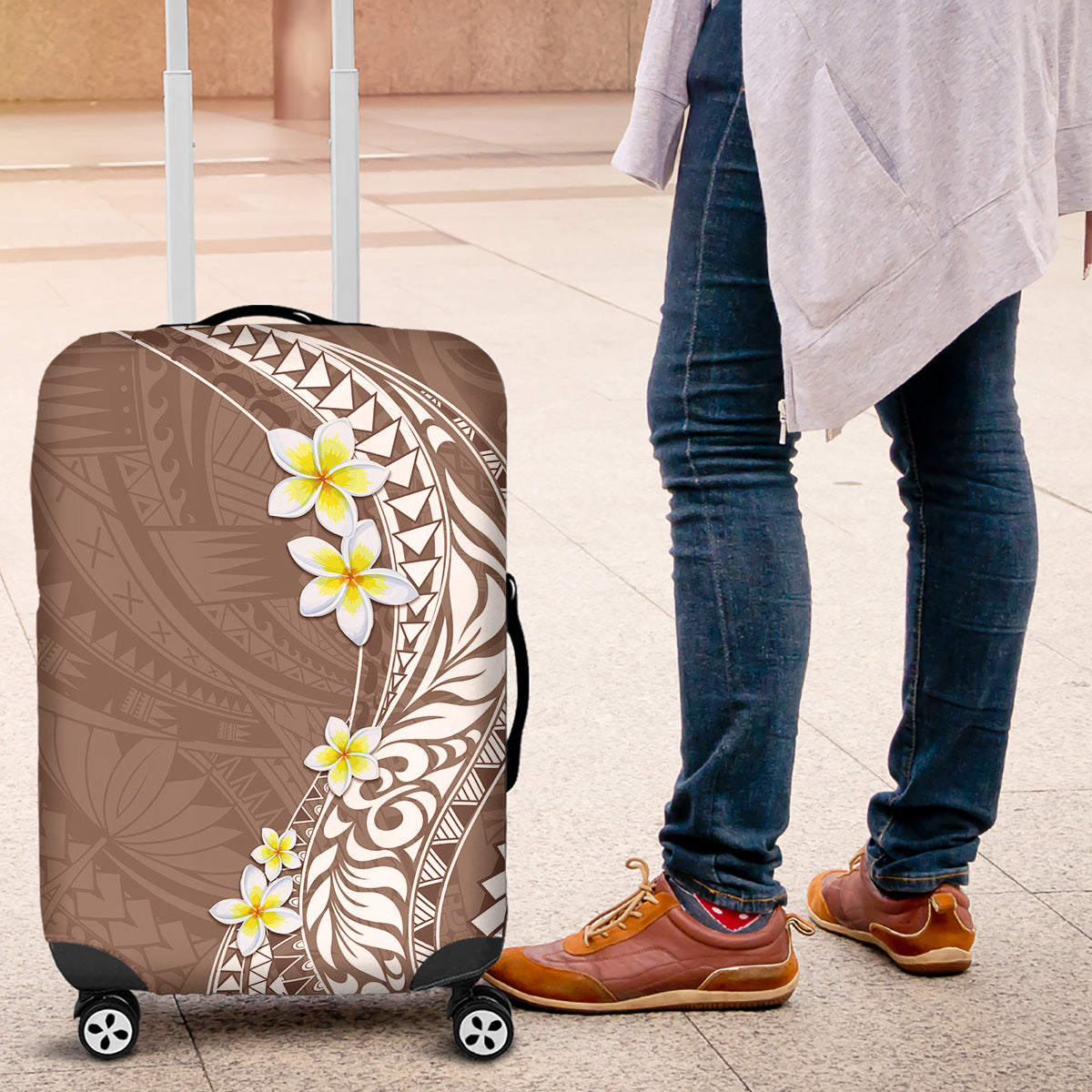 Hawaii Aloha Luggage Cover Plumeria Vintage - Brown LT7 Brown - Polynesian Pride