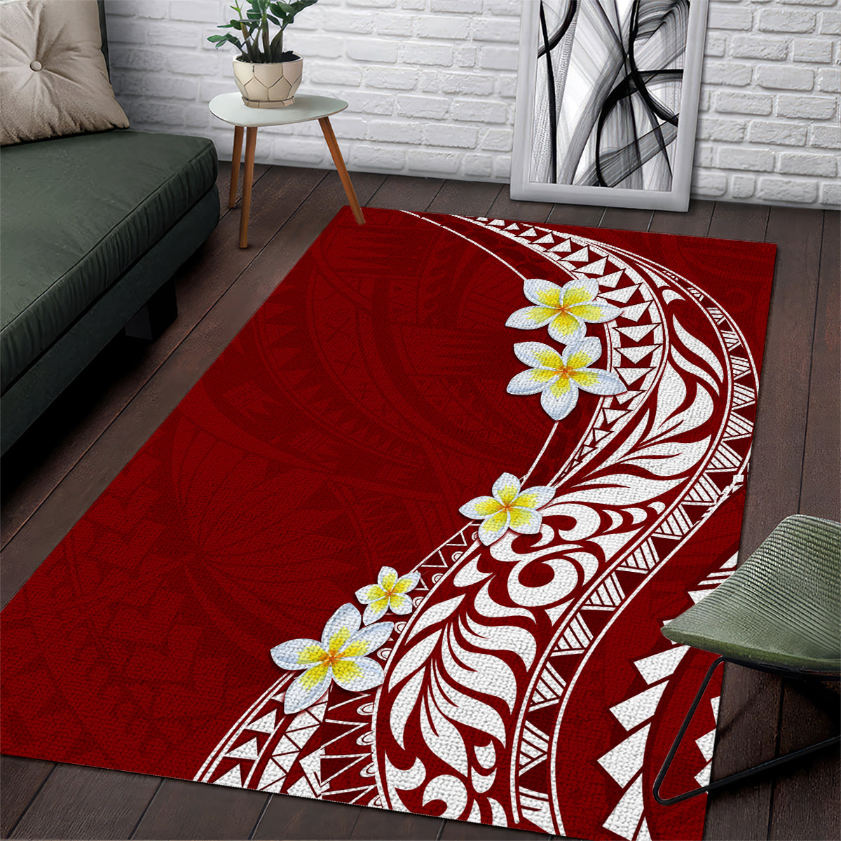 Hawaii Aloha Area Rug Plumeria Vintage - Crimson LT7 Crimson - Polynesian Pride