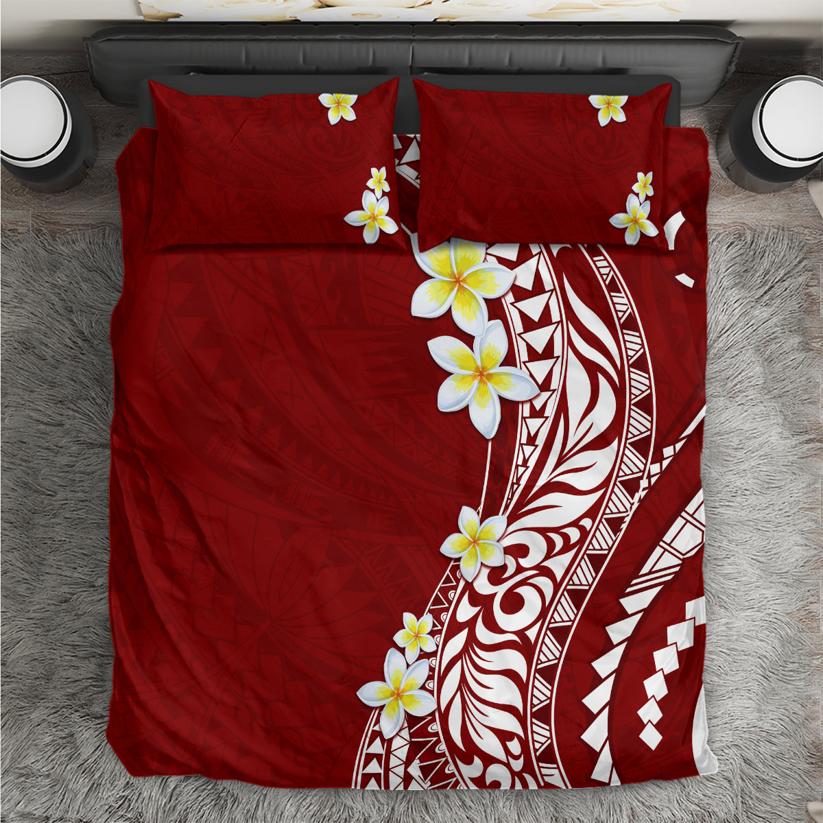 Hawaii Aloha Bedding Set Plumeria Vintage - Crimson LT7 Crimson - Polynesian Pride