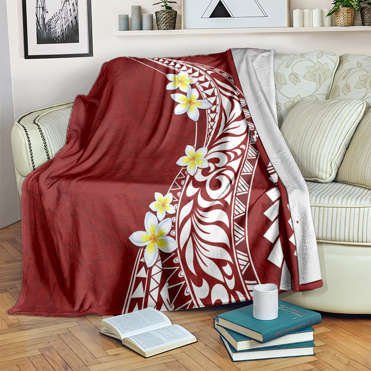 Hawaii Aloha Blanket Plumeria Vintage - Crimson LT7 - Polynesian Pride