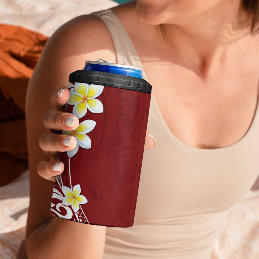 Hawaii Aloha 4 in 1 Can Cooler Tumbler Plumeria Vintage - Red