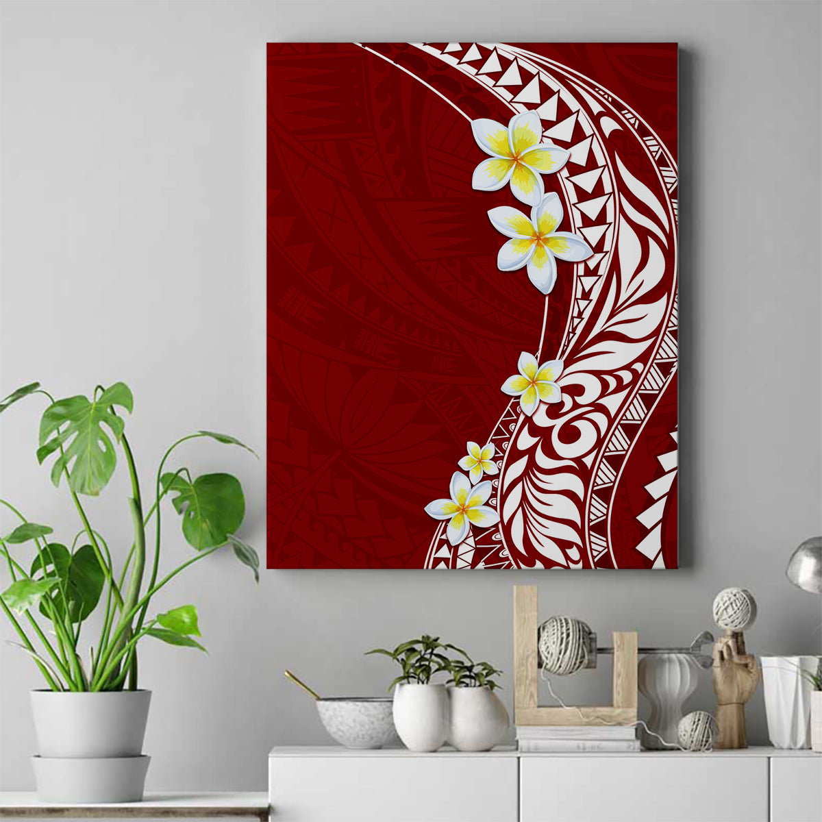 Hawaii Aloha Canvas Wall Art Plumeria Vintage - Crimson LT7 Crimson - Polynesian Pride