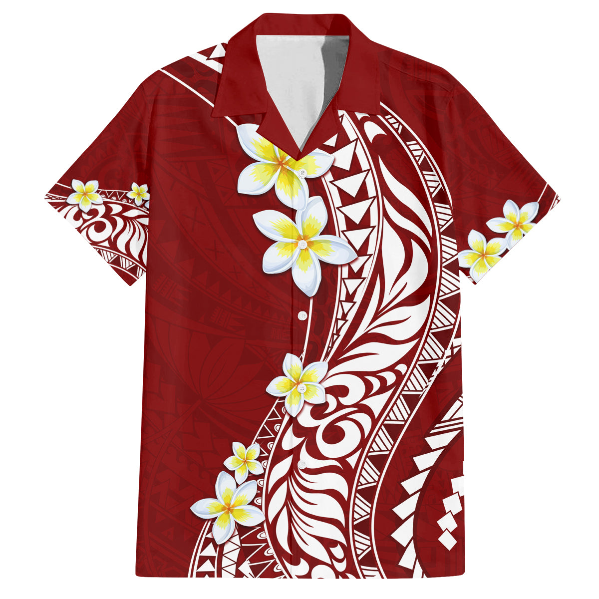 Hawaii Aloha Family Matching Long Sleeve Bodycon Dress and Hawaiian Shirt Plumeria Vintage - Crimson LT7 Dad's Shirt - Short Sleeve Crimson - Polynesian Pride