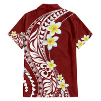 Hawaii Aloha Family Matching Off Shoulder Short Dress and Hawaiian Shirt Plumeria Vintage - Crimson LT7 - Polynesian Pride