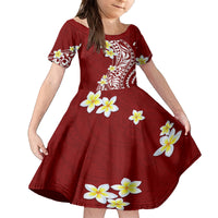 Hawaii Aloha Family Matching Tank Maxi Dress and Hawaiian Shirt Plumeria Vintage - Crimson LT7 Daughter's Dress Crimson - Polynesian Pride