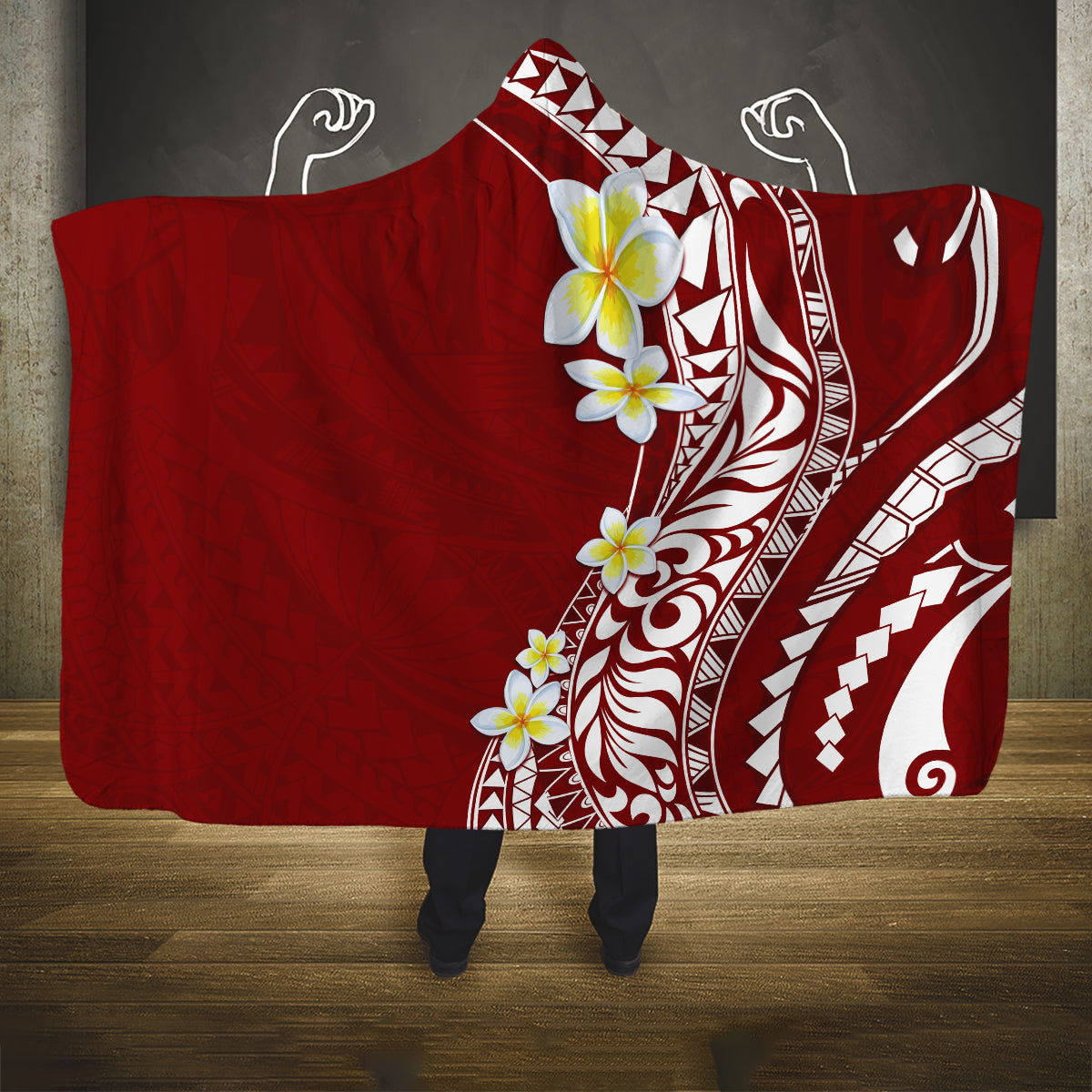 Hawaii Aloha Hooded Blanket Plumeria Vintage - Crimson LT7 One Size Crimson - Polynesian Pride