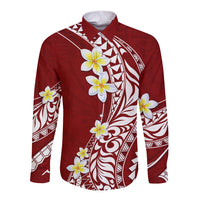 Hawaii Aloha Long Sleeve Button Shirt Plumeria Vintage - Crimson LT7 Unisex Crimson - Polynesian Pride