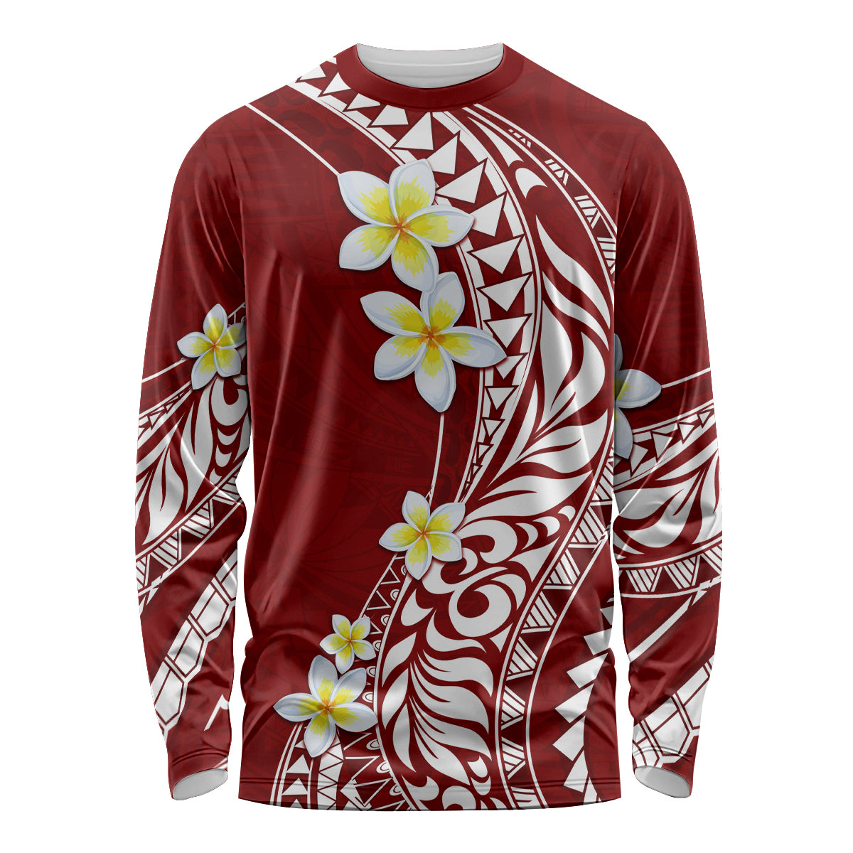 Hawaii Aloha Long Sleeve Shirt Plumeria Vintage - Crimson LT7 Unisex Crimson - Polynesian Pride