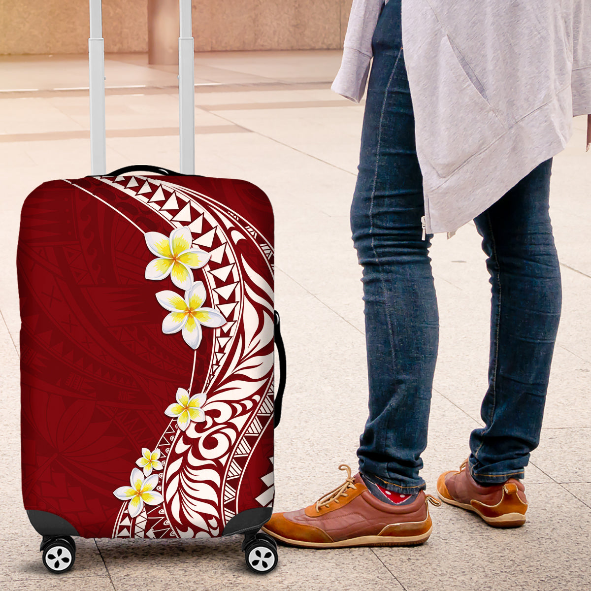 Hawaii Aloha Luggage Cover Plumeria Vintage - Crimson LT7 Crimson - Polynesian Pride