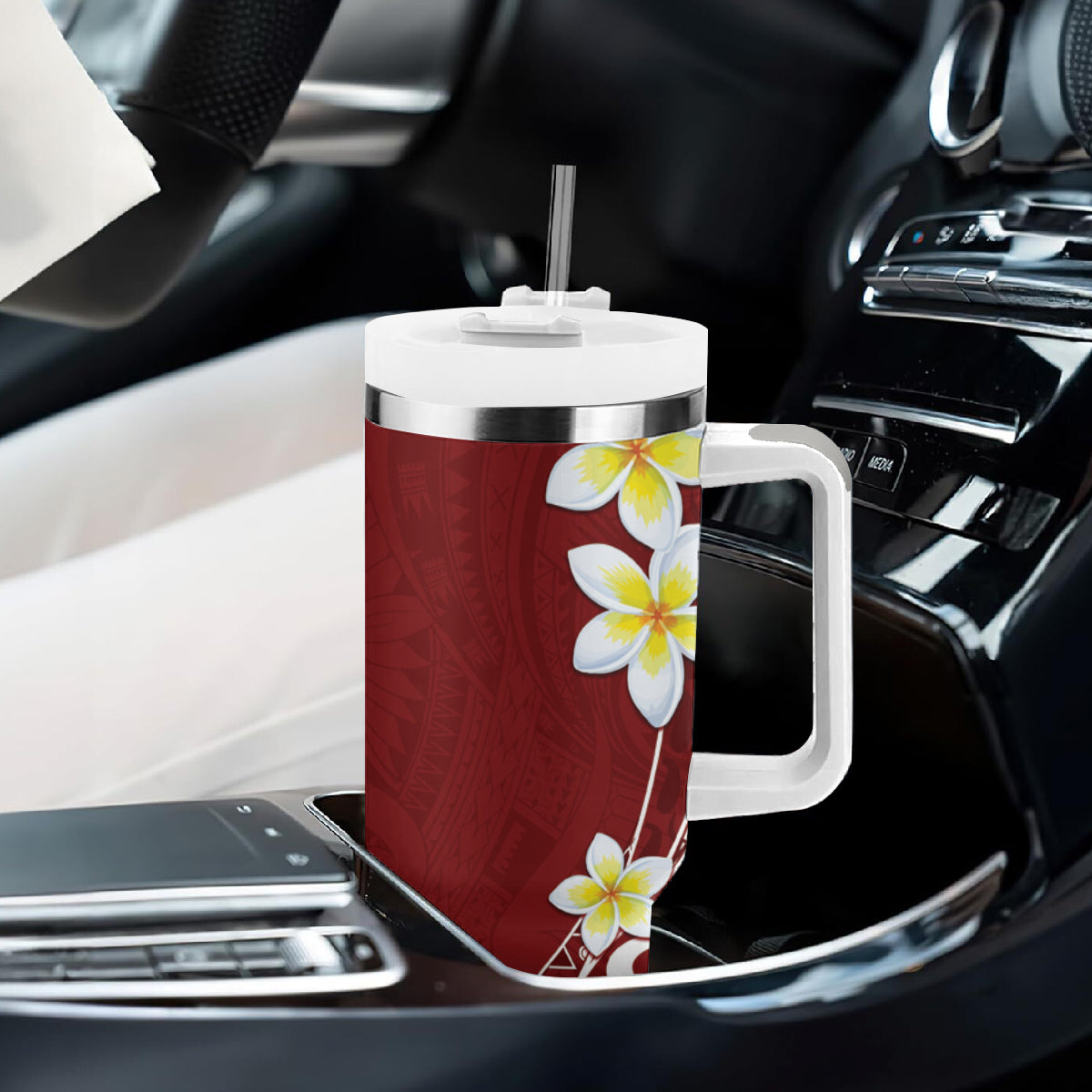 Hawaii Aloha Tumbler With Handle Plumeria Vintage - Red