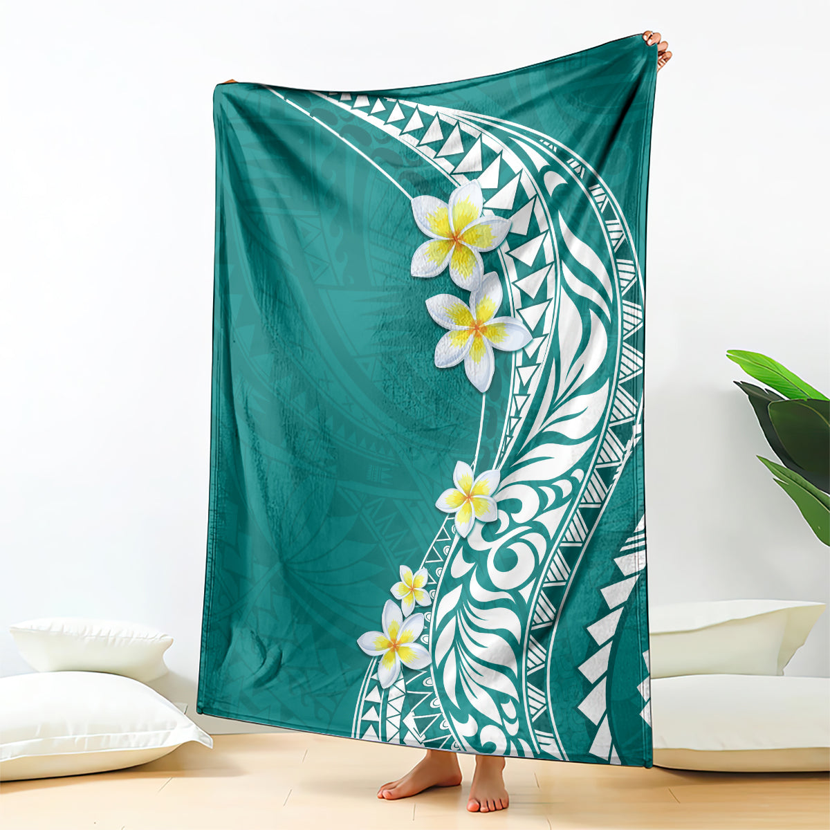 Hawaii Aloha Blanket Plumeria Vintage - Teal LT7 Teal - Polynesian Pride