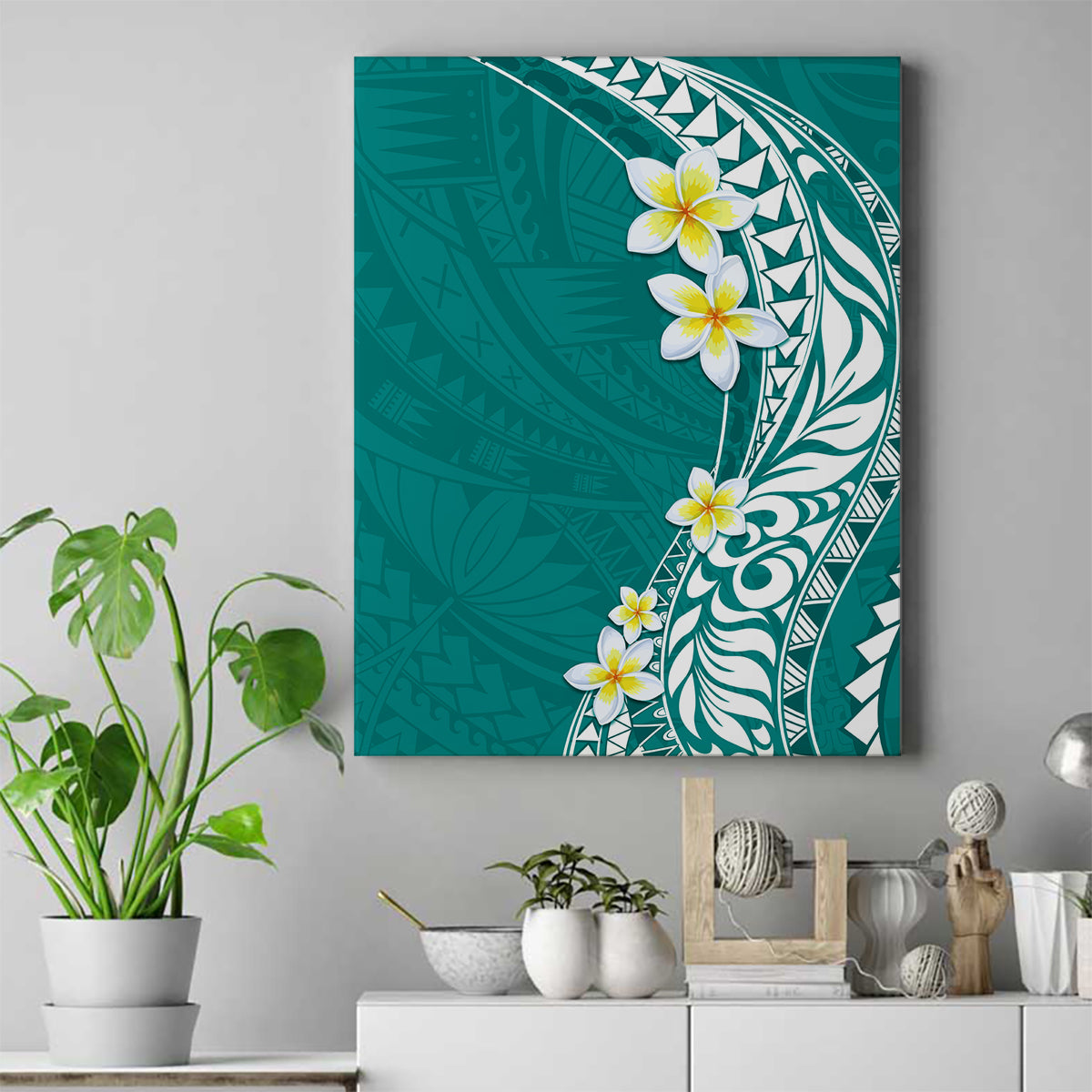 Hawaii Aloha Canvas Wall Art Plumeria Vintage - Teal LT7 Teal - Polynesian Pride