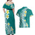 Hawaii Aloha Couples Matching Off Shoulder Maxi Dress and Hawaiian Shirt Plumeria Vintage - Teal LT7 - Polynesian Pride