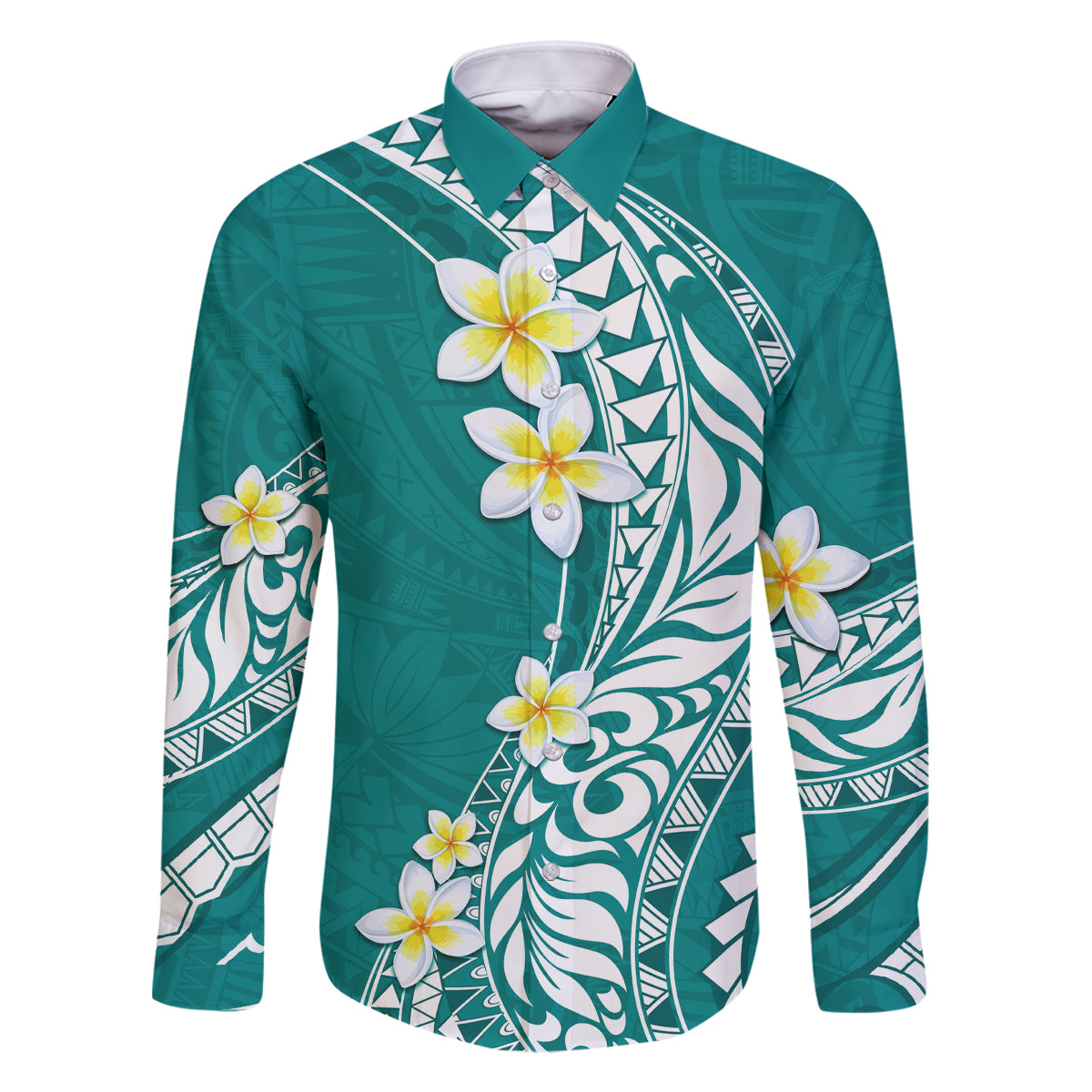 Hawaii Aloha Family Matching Tank Maxi Dress and Hawaiian Shirt Plumeria Vintage - Teal LT7 Dad's Shirt - Long Sleeve Teal - Polynesian Pride