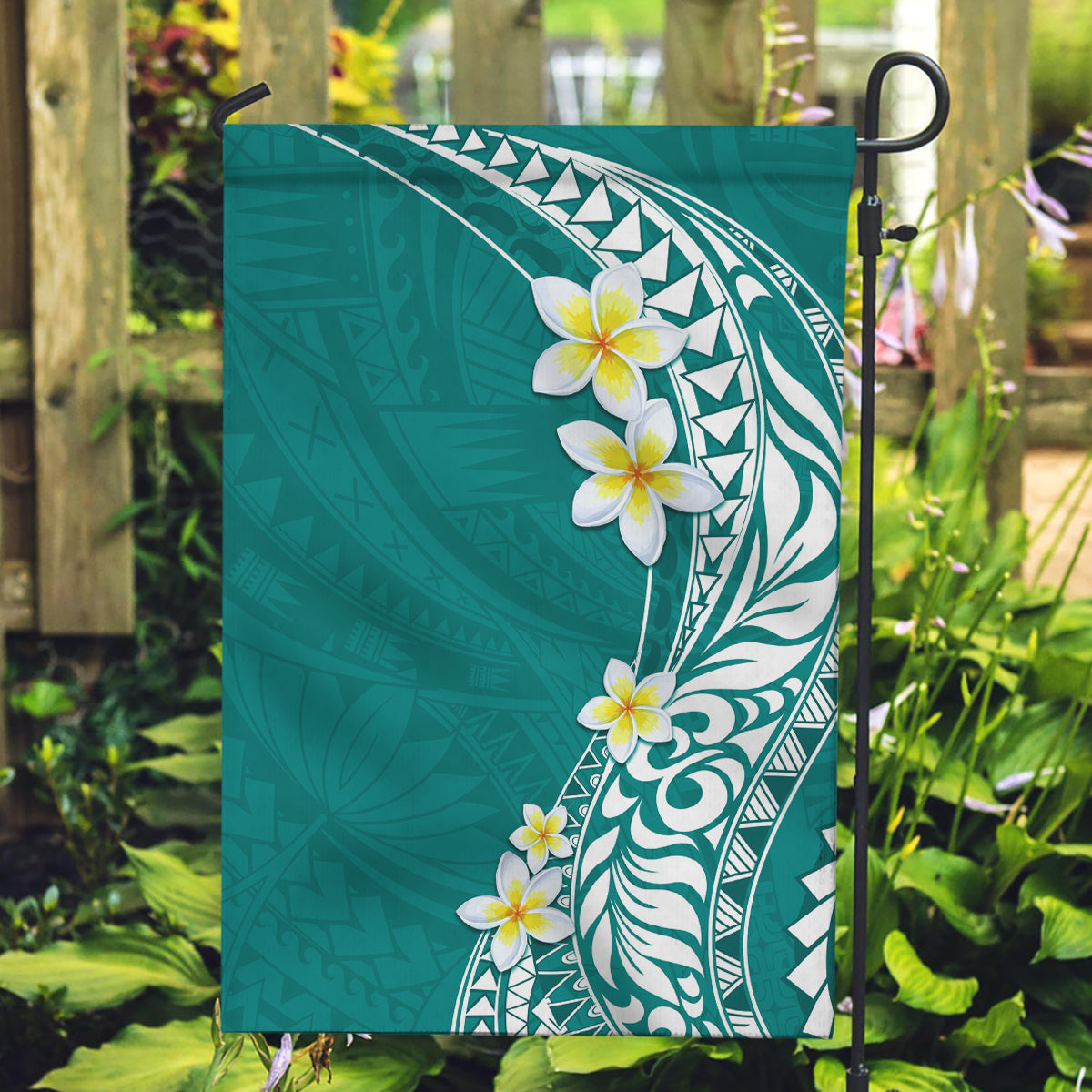 Hawaii Aloha Garden Flag Plumeria Vintage - Teal LT7 Garden Flag Teal - Polynesian Pride