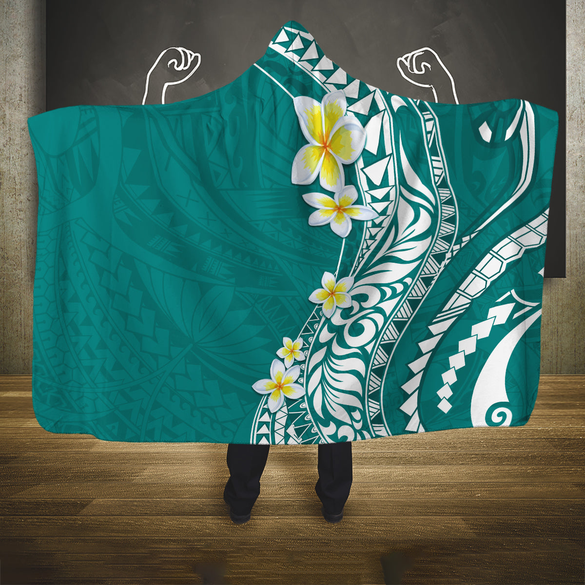 Hawaii Aloha Hooded Blanket Plumeria Vintage - Teal LT7 One Size Teal - Polynesian Pride