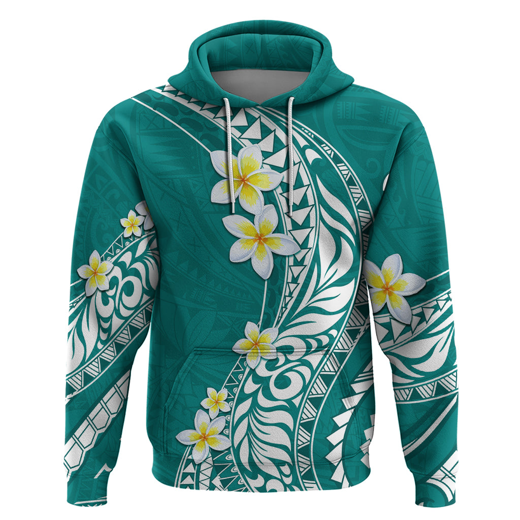 Hawaii Aloha Hoodie Plumeria Vintage - Teal LT7 Pullover Hoodie Teal - Polynesian Pride