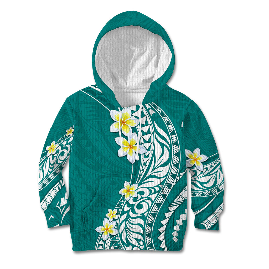 Hawaii Aloha Kid Hoodie Plumeria Vintage - Teal LT7 Hoodie Teal - Polynesian Pride