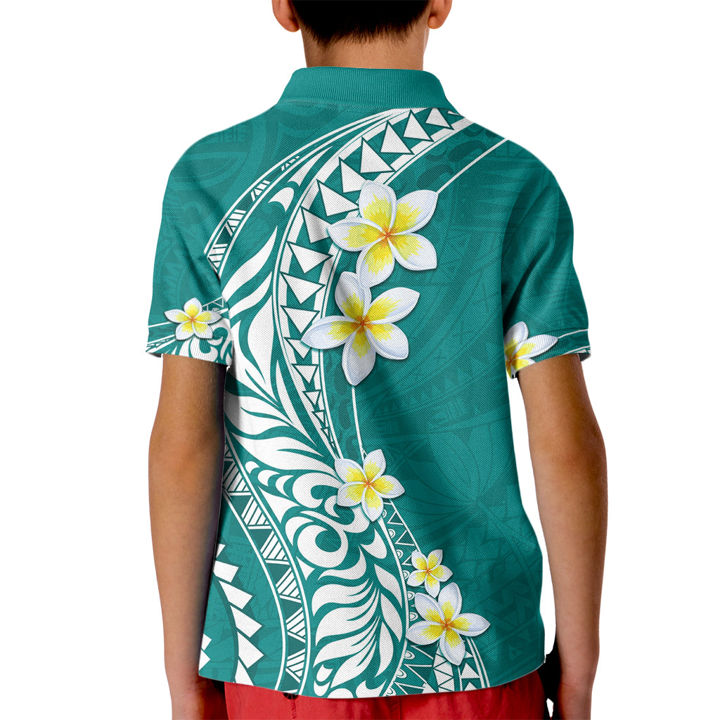 Hawaii Aloha Kid Polo Shirt Plumeria Vintage - Teal LT7 - Polynesian Pride